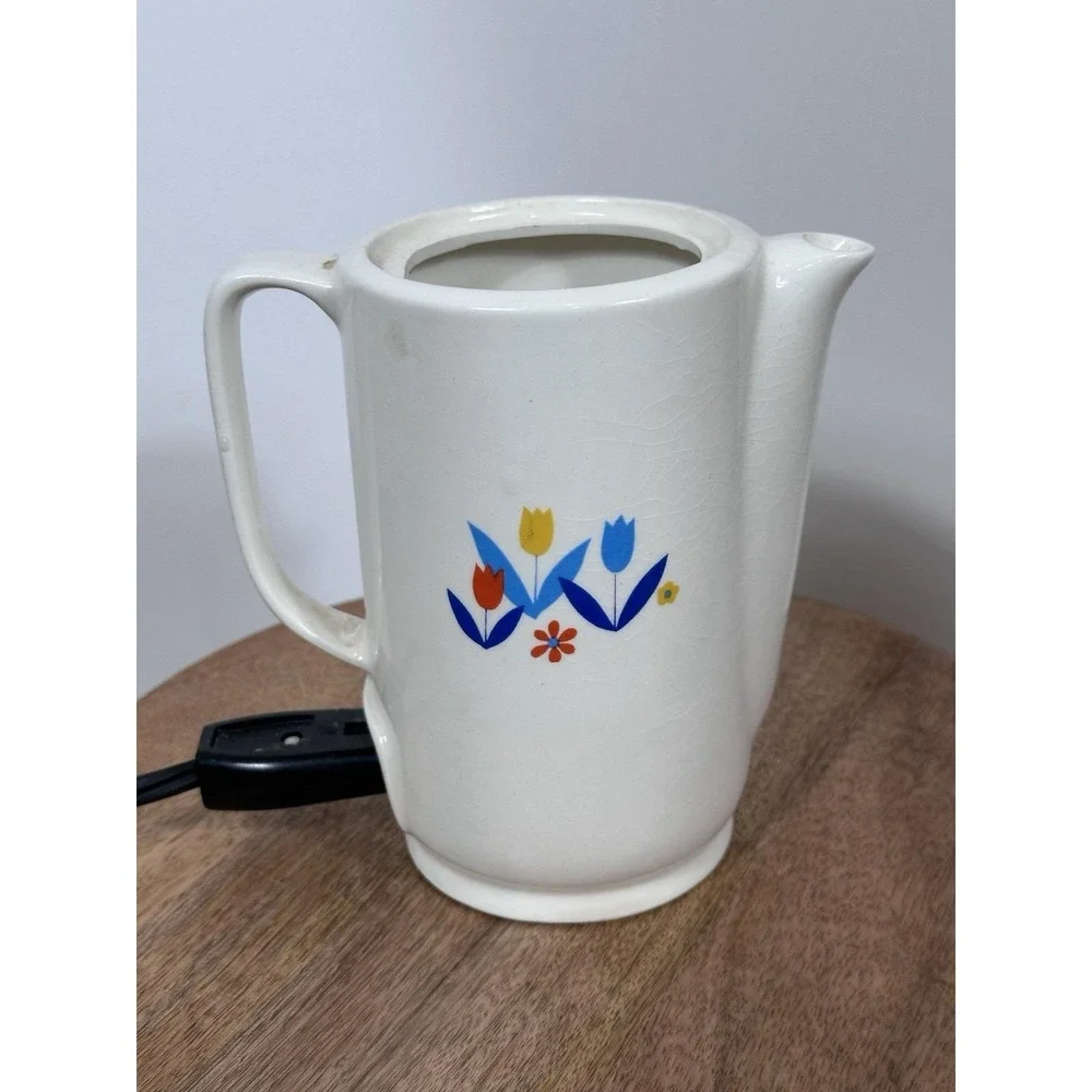 Vintage Ceramic Tulips Electric Working Teapot Yellow Blue Red Design